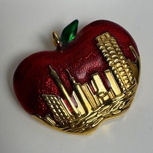 Red Apple Cityscape Brooch